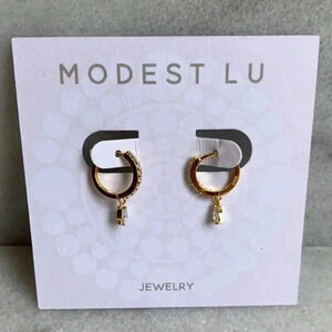 18K Gold Tear Drop Crystal Huggie Hoop Earrings